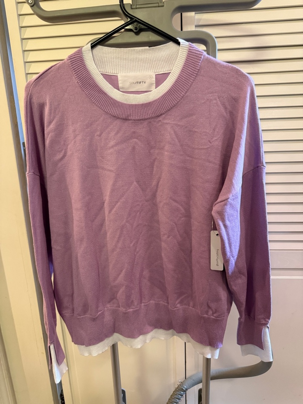 SIX FIFTY Lavender Crewneck Sweater with White Trim